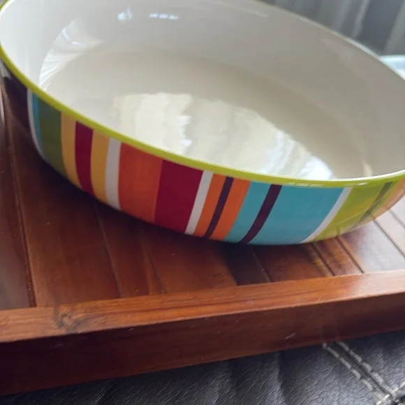 Crate&Barrel Raya Multicolor Striped Large Serving Bowl. Chipped