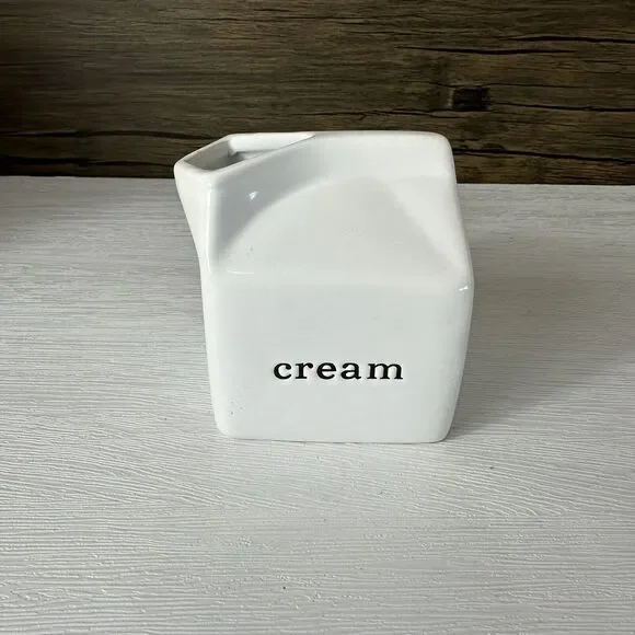 Crate & Barrel CREAM White Ceramic Farmhouse Milk Carton Creamer