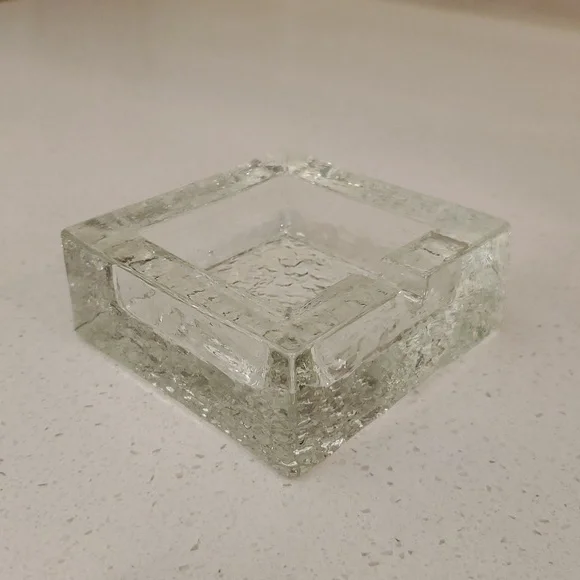 Crate & Barrel Square Textured Art Glass Ashtray MCM Style