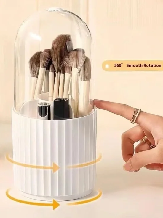 White Rotating Makeup Brush Holder with Lid