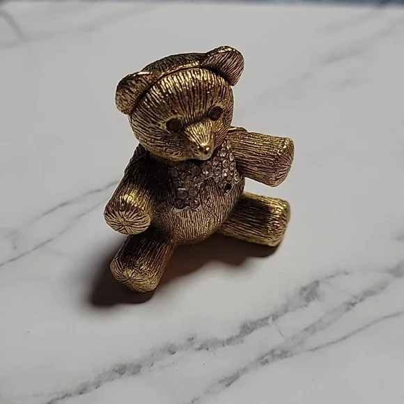 Antique Gold Metal Bear Perfume Holder