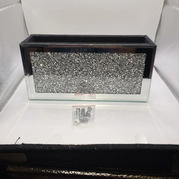 Glam‎ Mirrored Wall Organizer w/ Crushed Crystal Accent
