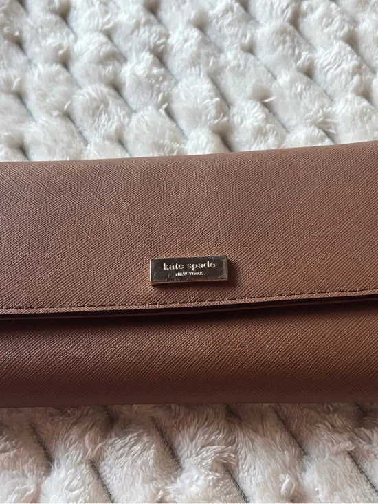 Kate Spade Brown Saffiano Leather Trifold Wallet Organizer