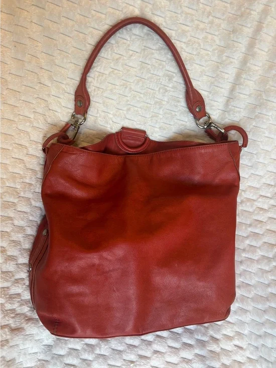 BCBGMaxAzria Rusty Red very soft leather slouchy hobo tote silver hardware