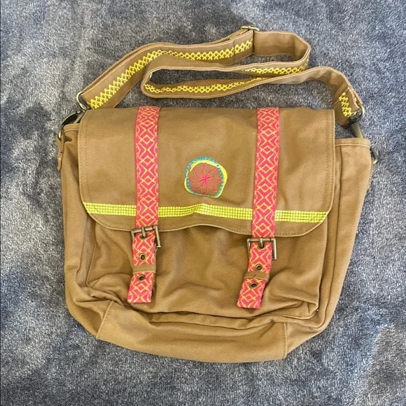 American Girl Brown Messenger Bag with Pink and Yellow Accents