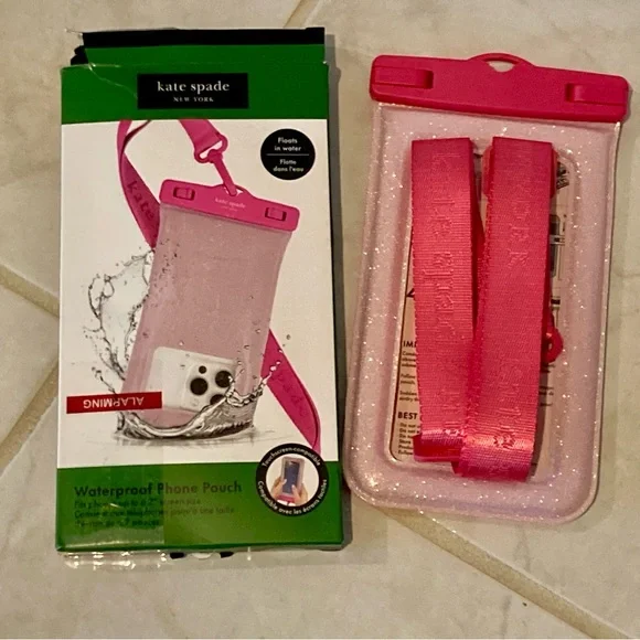 NIB Kate Spade New York IP68 Floating Waterproof Phone Pouch in glitter pink
