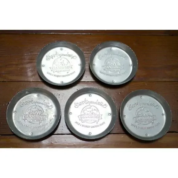 5 Vintage STANHOME Aluminum STANLEY HOME HOSTESS PARTY Coasters Ashtrays