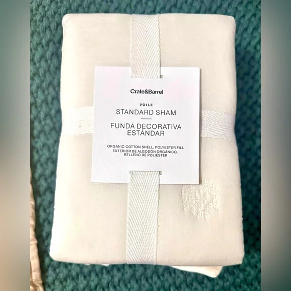 NWT Crate & Barrel Organic Cotton Voile Pampas Ivory Queen Bed Sham