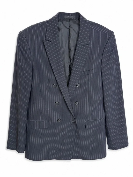 Vintage 1990s Emporio Armani Green Line Double-Breasted Pinstripe Blazer