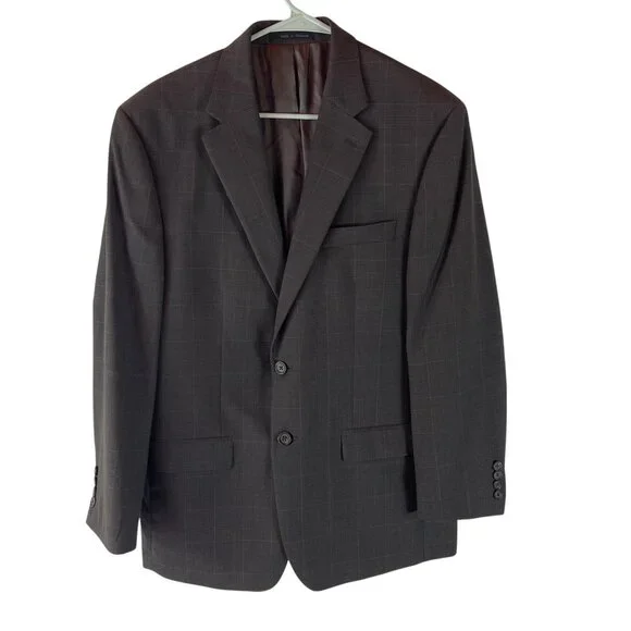 Ralph Lauren Wool Two Button Blazer Mens 40R Gray Plaid Pockets Suit Jacket
