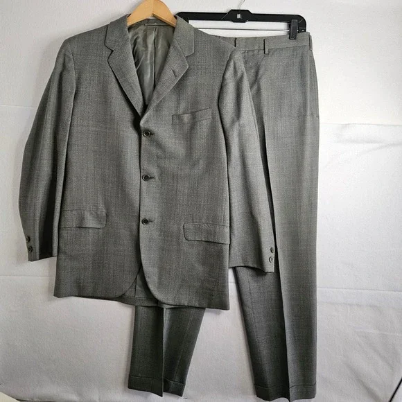 Hickey-Freeman Customized Grey Glen Plaid 3-Button Suit Mens Blazer Trousers