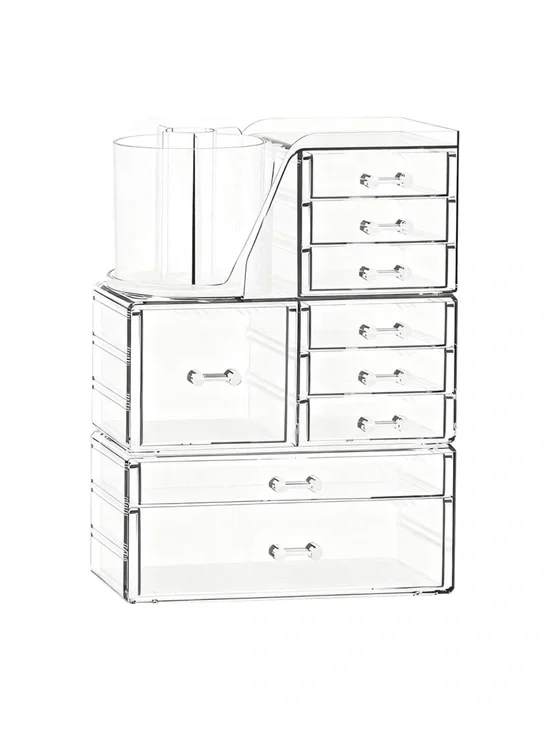 Clear Makeup Organizer with 9 Drawers, 3 Tier Stackable Makeup Storage