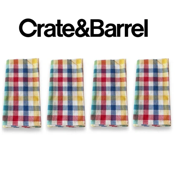 Crate & Barrel Vintage Retro Bright Primary Colors Checkered Napkins