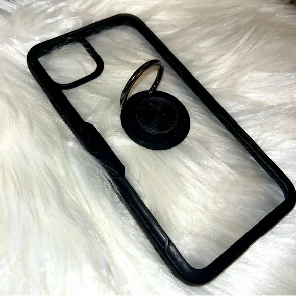 iPhone 11 Pro Max black and clear cell phone cover with stand