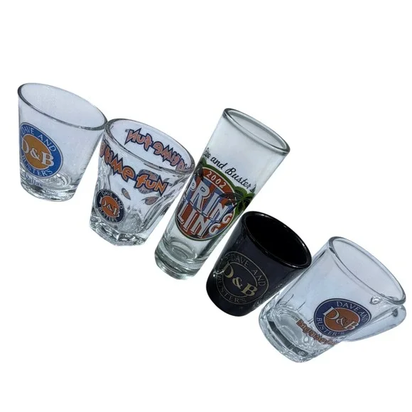 Dave and Busters Shot Glass Lot of 5 Dallas Spring Fling 2002 Arcade Barware