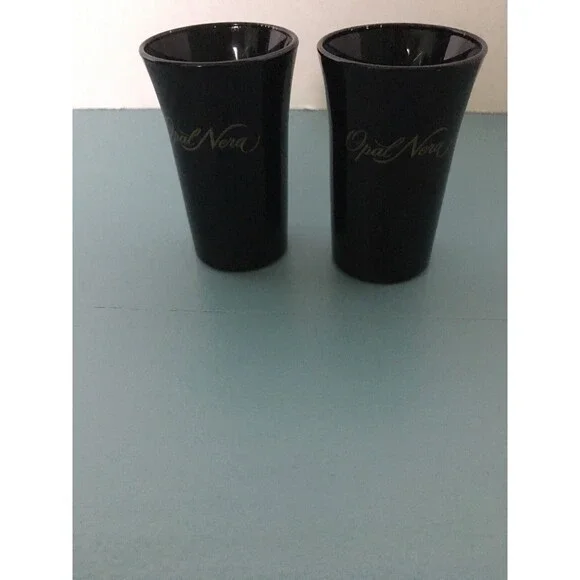 SET OF 2 SHOT GLASS BLACK WITH GOLD LETTERING OPAL NERA ITALY