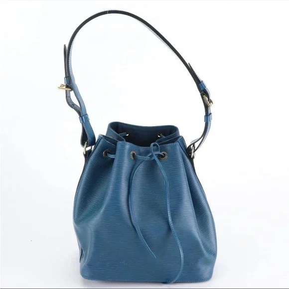 Louis Vuitton Petit Noe Bucket Bag Blue Epi Leather Luxury Drawstring Shoulder