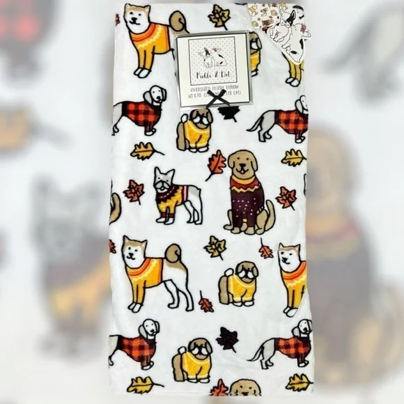 PETS - Pickle & Dot - ‘Autumn Dogs’ plush throw. 60” x 70”. NWT.