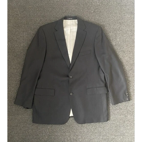 Hugo Boss Pasolini Guabello Biotech Wool Blazer Solid Black Mens 46L Notch Lapel