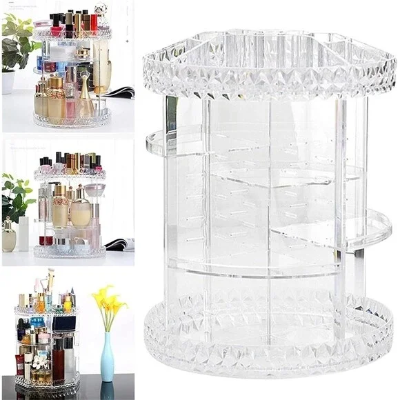 Cosmetic storage organizer 360 Rotating acrylic stand Multifunction makeup stand