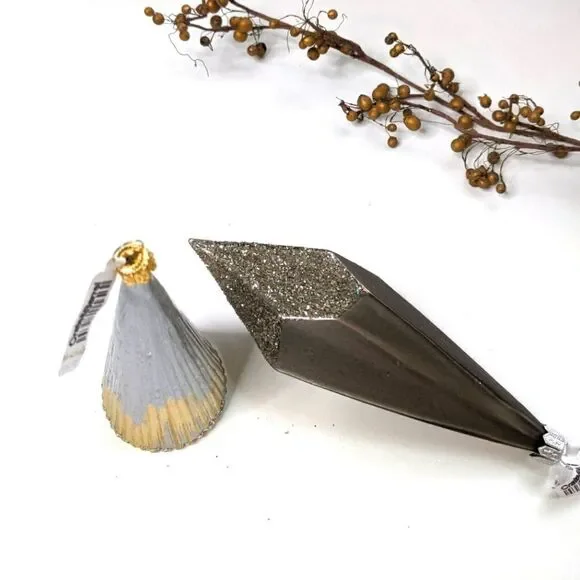 Crate& Barrel Set Of Two (2) Modern Mixed Metal Christmas Ornaments