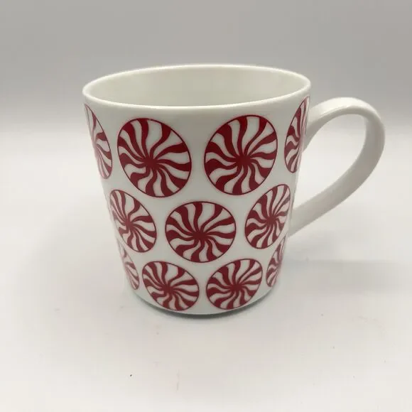 Crate & Barrel Peppermint Candy Porcelain Coffee Mug Tea Cup 16oz Holiday