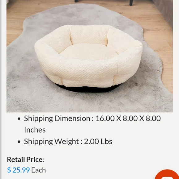 Dog bed 19.7 inch cream super soft Bwanaz brans mashine Washable orthopedic fla