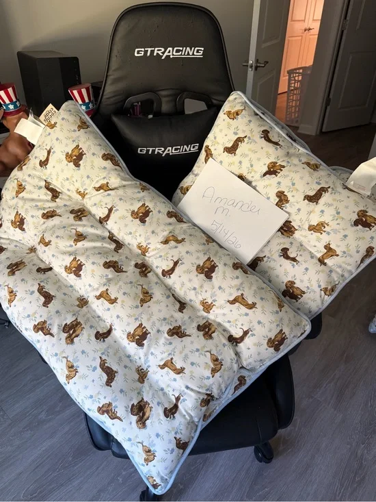 Plush Dachshund Print Pillow Sham Set - White & Brown