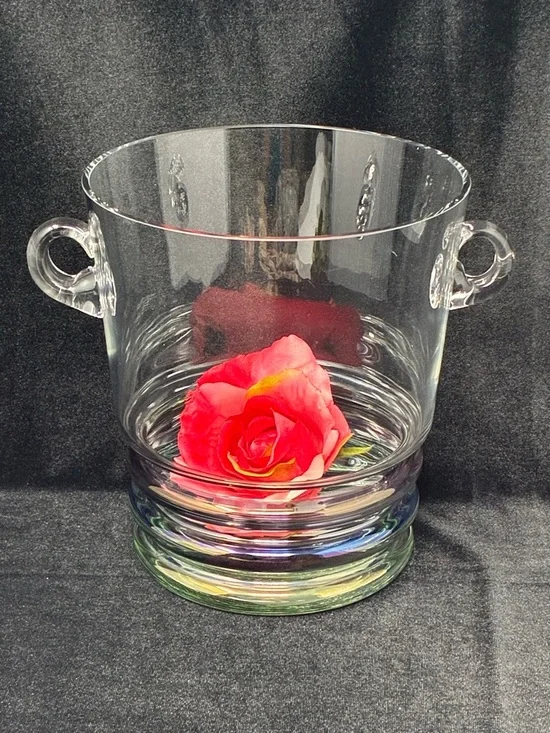 Block Crystal Carnival Pattern Ice Bucket 7” With Handles Art Deco