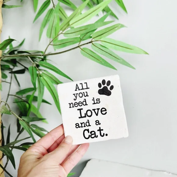 All You Need Is Love And A Cat Stone Coaster in White
