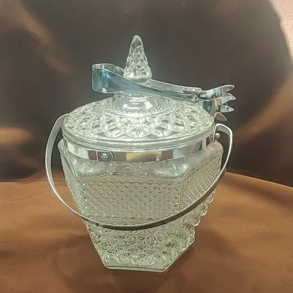 1960s Anchor Hocking Wexford Pressed Glass Cookie Jar, Ice Bucket