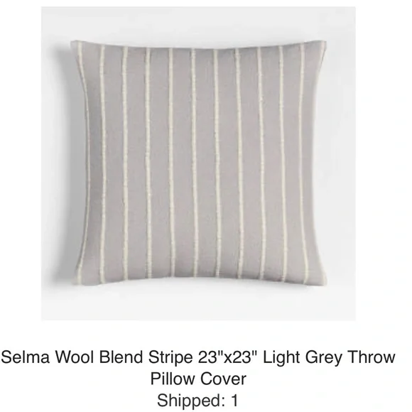 Crate & Barrel Selma Wool Blend Stripe Light Grey 23x23 Throw Pillow Cover