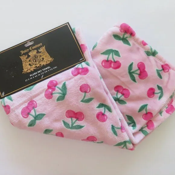 (#Z-1) Juicy Couture Pink Cherry Plush Pet Throw Blanket 27.5 x 44