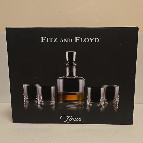 New In Box 5 Piece Fitz And Floyd Decanter Set