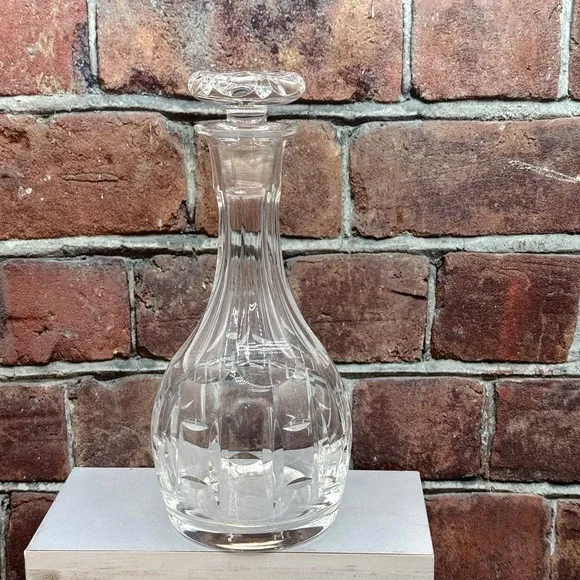 Vtg Crystal Decanter European Cut Heavy Glass‎ Large w/Stopper Barware