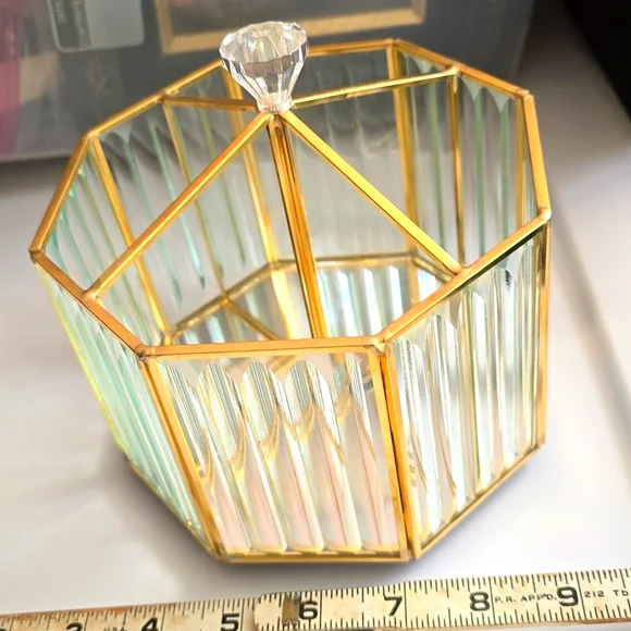 GOLD Glass Mirror Spinning Make Up Brush Pen holder Organizer Crystal Knob NEW