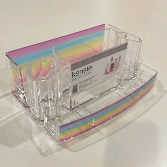 Kensie Multi-Purpose Organizer Clear Acrylic w/ Rainbow front and Back Panels