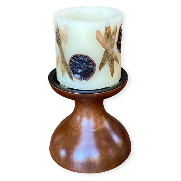 Crate & Barrel Curve Wood Pillar Candle Holders with removable Wax Voite…