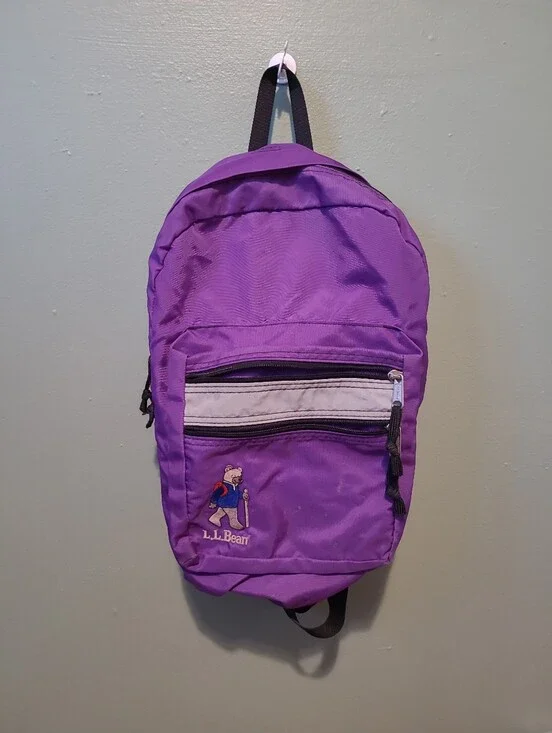 Vintage 90’s Rare LL Bean Embroidered Bear Kid’s Child’s Backpack Purple