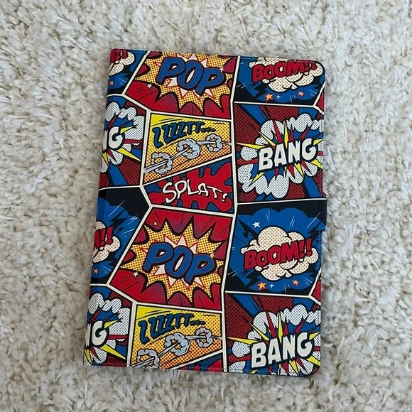 Comic Pop Art Tablet Cover with Bold Red, Blue, Yellow Graphics