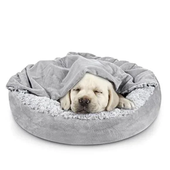 Small Dog Bed Cat Bed Hooded Cozy Cuddler Donut Round Calming Anti Anxiety Pet