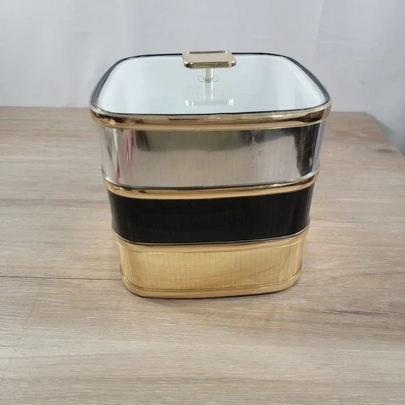 Vintage Culver Ice Bucket Mid Century Modern Tri-Color Gold Silver Black MCM