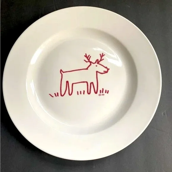 Crate & Barrel Trish Richman At Home Red Reindeer Christmas Platter 12