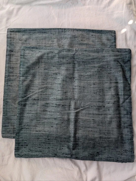 Crate&Barrel Trevino Silk Textured Green Pillow Covers Cotton Velour Back - 2