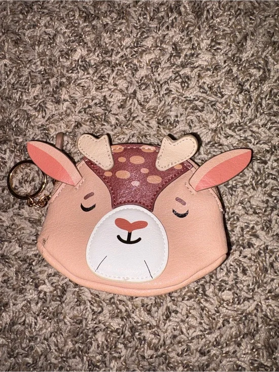 LC Lauren Conrad Peachy Brown Deer Coin Pouch w Keyring