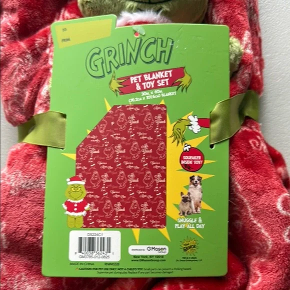 The Grinch Plush Pet Blanket Set - Holiday, winter, Christmas red