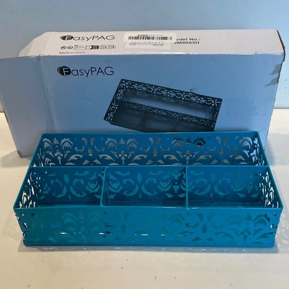 NIB Metal Teal Color Desk or Cosmetic Tray Storage Organizer