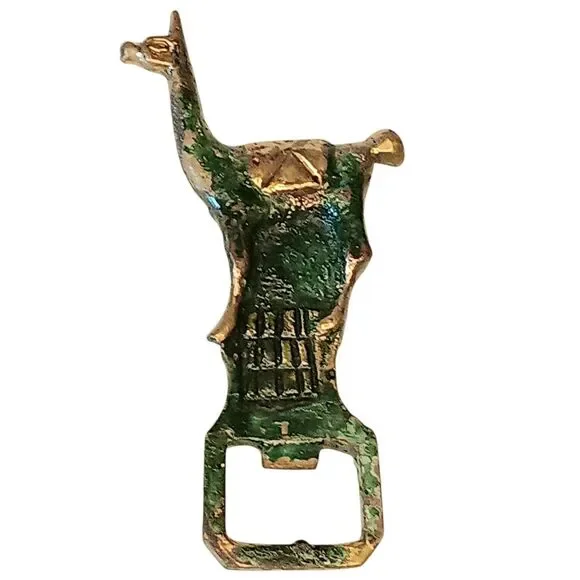 Vintage Llama Alpaca Shaped Beer Nottle Opener Green And Gold Metal 4