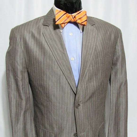 Calvin Klein Brown‎ Stripe Ramie Cotton Blazer
