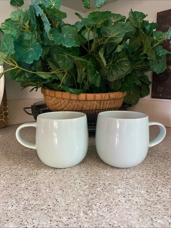 NWOT==Set of 2 Crate & Barrel “Camden Sky” Pale Blue Stoneware Coffee Mug